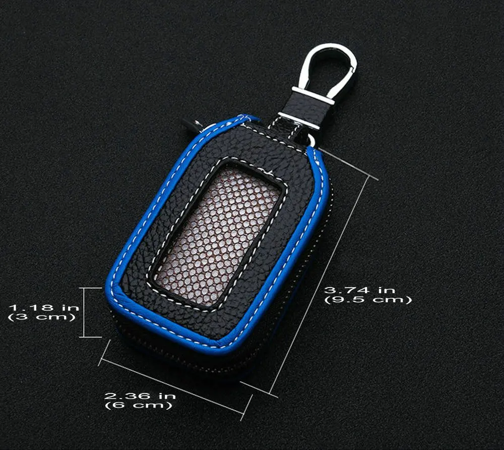 High quality leather automatic key fob holder smart key chain protective cover with metal hook and zipper