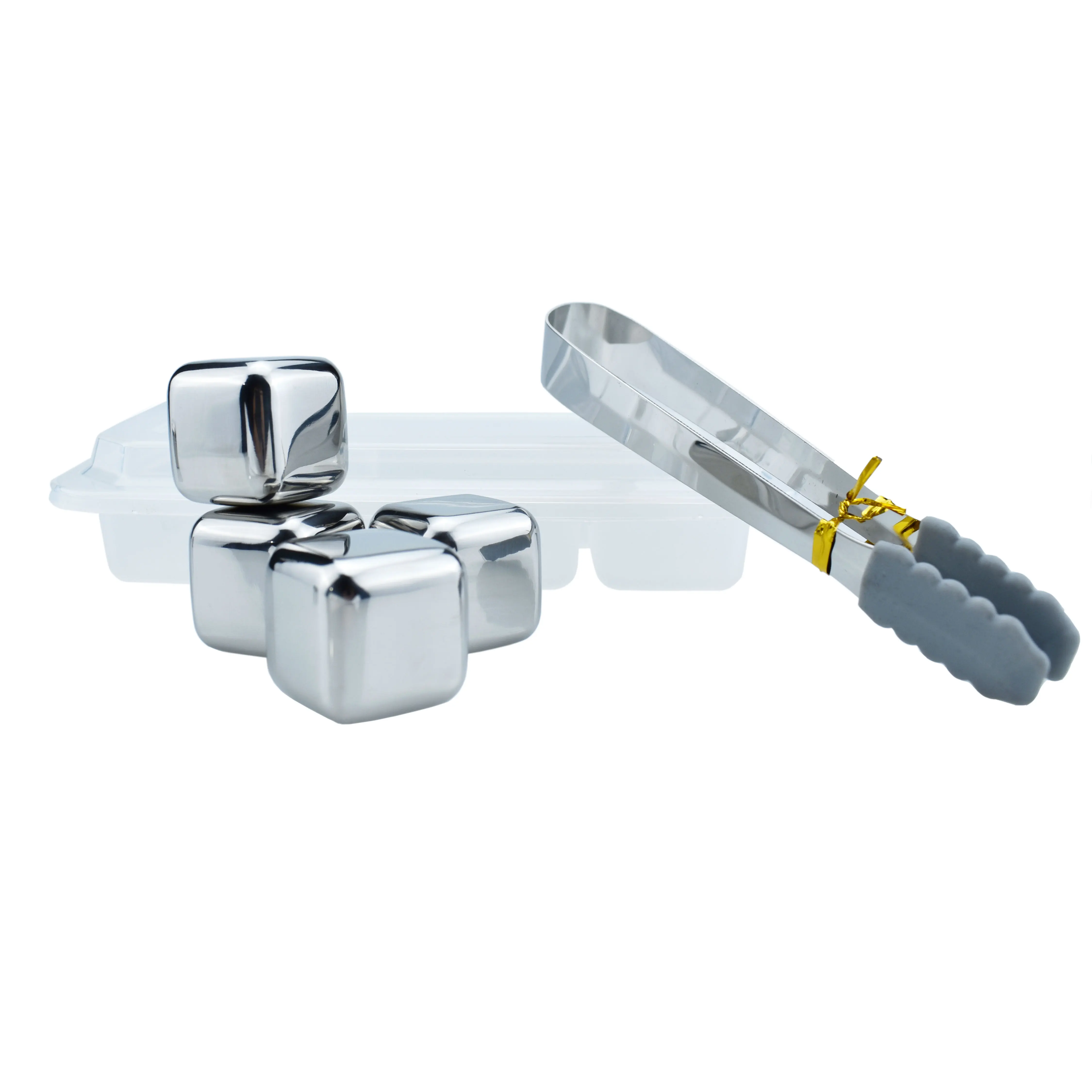 Cube Shape Reusable Stainless Steel Whiskey Stones Ice Cubes Chilling Stones with Tongs Storage Box