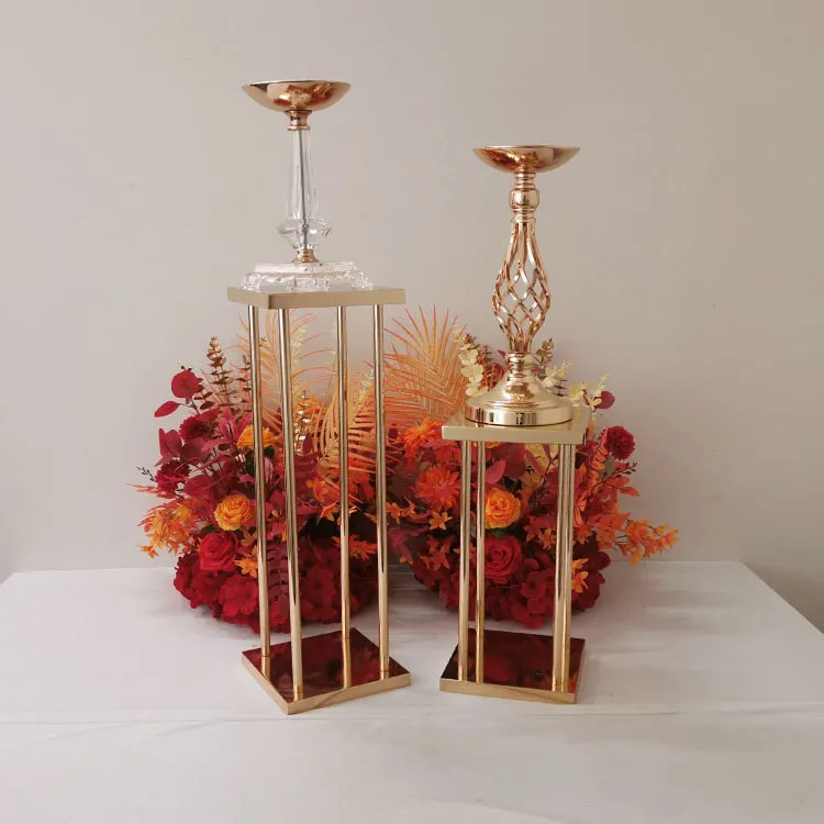 Metal Square Frame Tall Gold Rectangle Flower Vases Stand For Wedding Event Stage Walkway Table Centerpiece Decoration Props