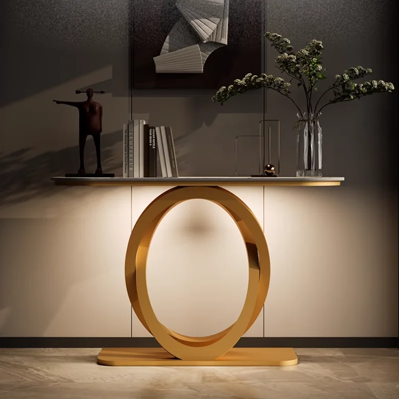 Modern Entryway Use Gold Console Table With Metal Base Marble Narrow CECX008 For Entrance Living Room
