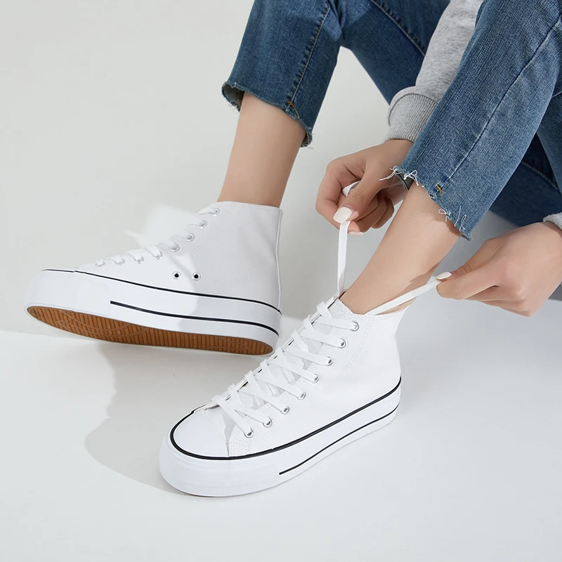 XRH Wholesale 4.1CM Women Custom Logo White Platform Sneakers Walking Style Tennis Woman Canvas Platform Shoes For Men