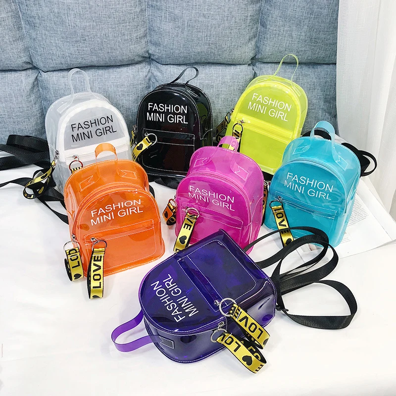 Women Candy Backpack For Child Small PVC Waterproof Clear Letter Print Student Shoulder School Bag Jelly Transparent Backpack