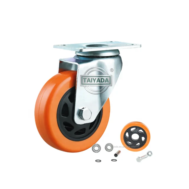 75MM Orange Wheel PVC/PU Casters Double Bearings Swivel Rodizio For Hand Carts