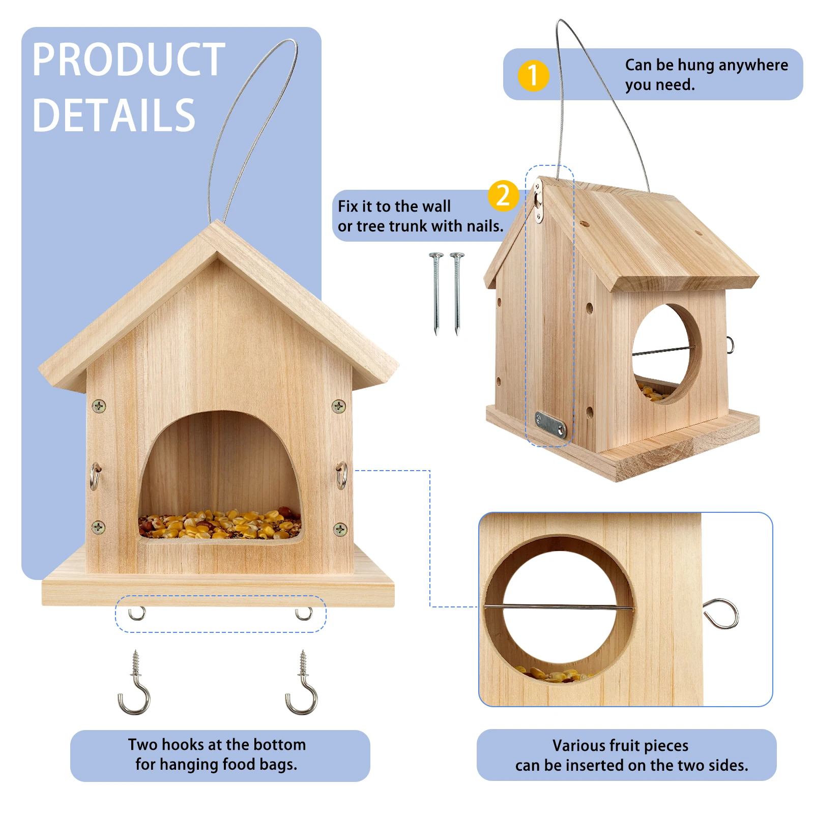 Wooden Bird Feeder Multifunctional Bird Feeder Box Hanging Cedar Wood Wild Bird Feeder Easy to Clean & Fill