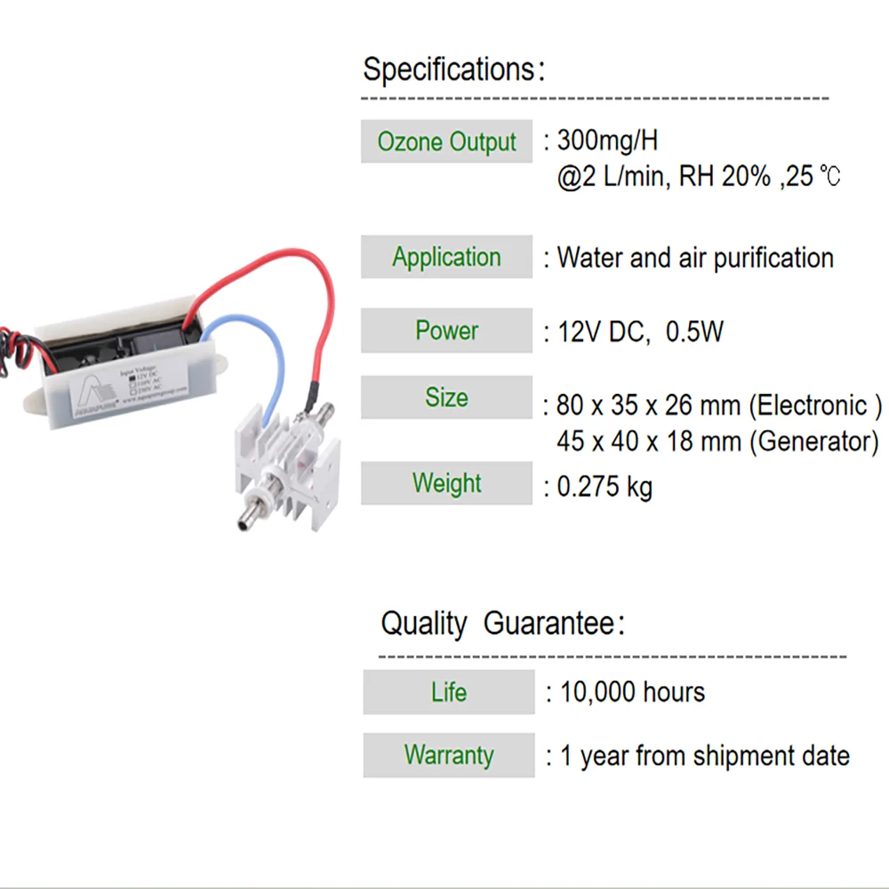 AQUAPURE 12V DC Super Stable Titanium electrode ozone module ozone generator quartz tube for medical ozone therapy machines