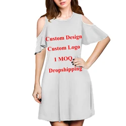 Streetwear Apparel Manufacturers Polynesian Tribal Hawaiian Dresses Purple Palm Leaves Flower Print Custom Cold Shoulder Dress