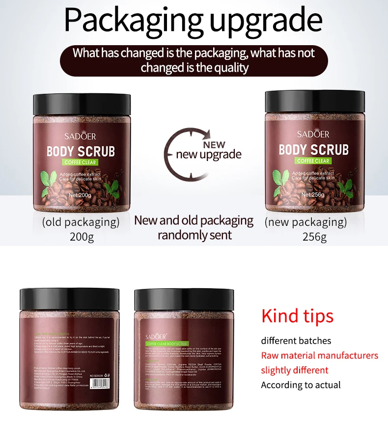 OEM ODM SADOER coffee extracts face scrub cleansing daily Exfoliating cream for Facial skincare products