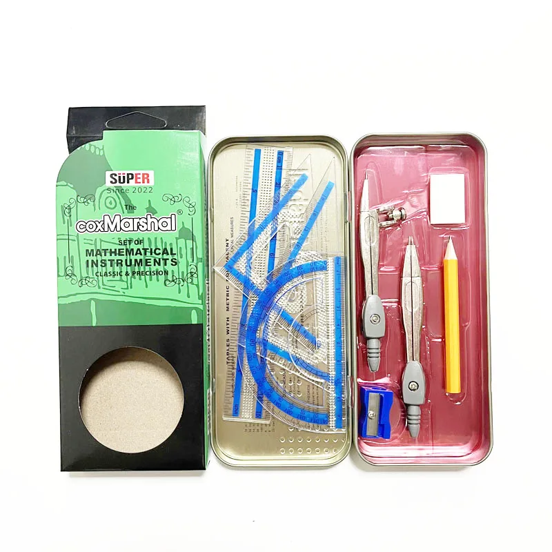 Бесплатный образец Премиум качество супер Маршал металлические школьные канцелярские принадлежности компас ящик математический набор