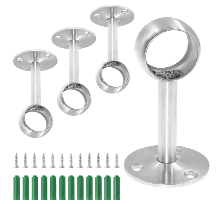 Closet Tube Pipe Flange Socket Kit Wardrobe Rail Rod Holder Closet Rod Support