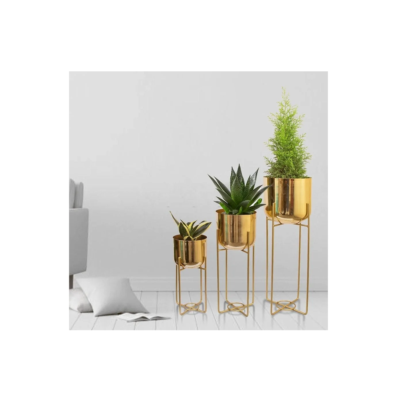 Garden Furniture Outdoor Planter Luxury Modern Tall Gold Metal Flower Stand/ Plant Stand
