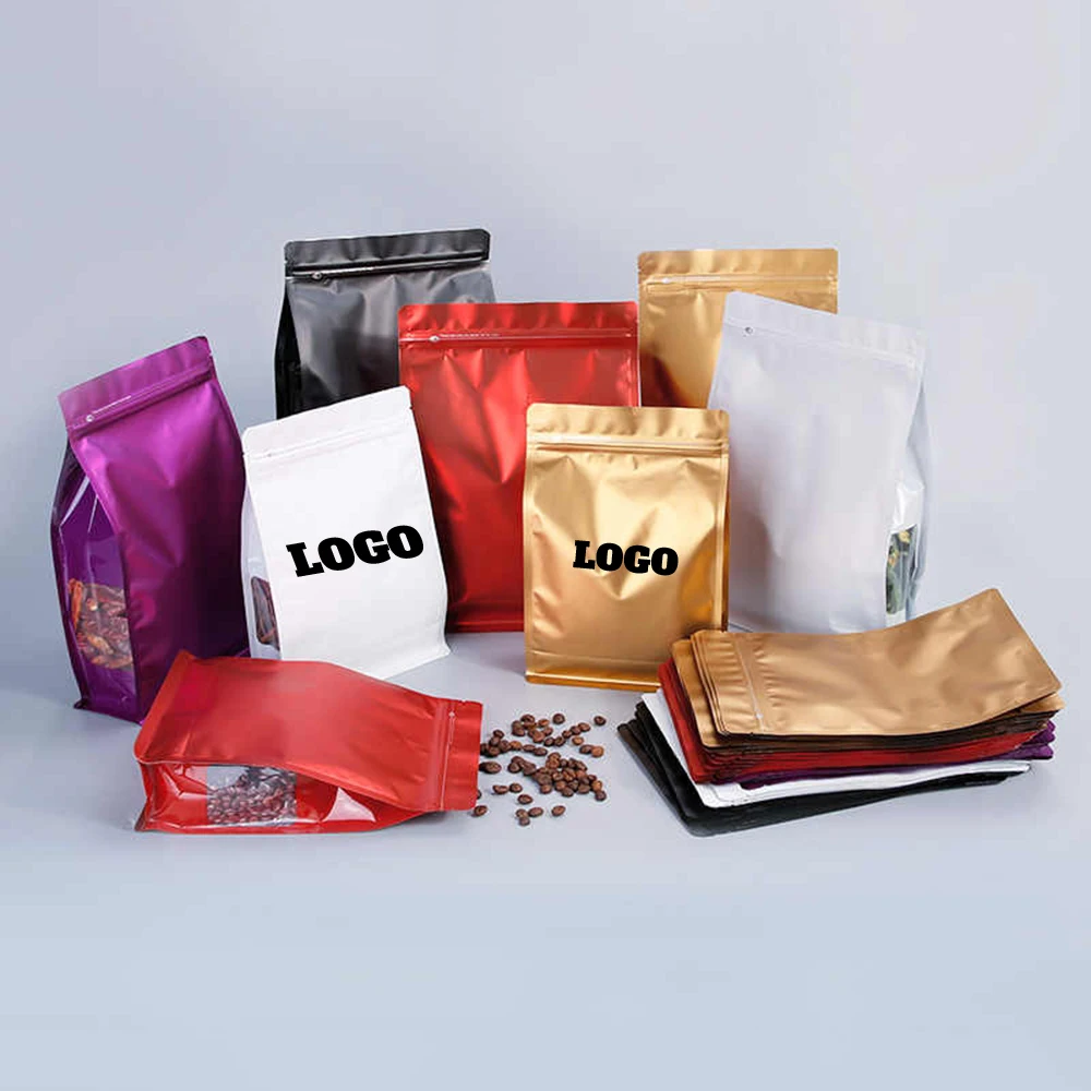 Custom Printed Square Flat Bottom Craft Eight Side Seal Packaging Stand Up Pouch With Zipper