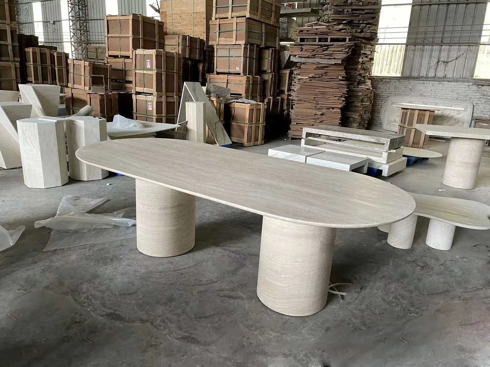 Concrete Dining Room Furniture  Italian Luxury Modern Restaurant Hotel Natural Stone Furniture Travertine Marble Dining Table