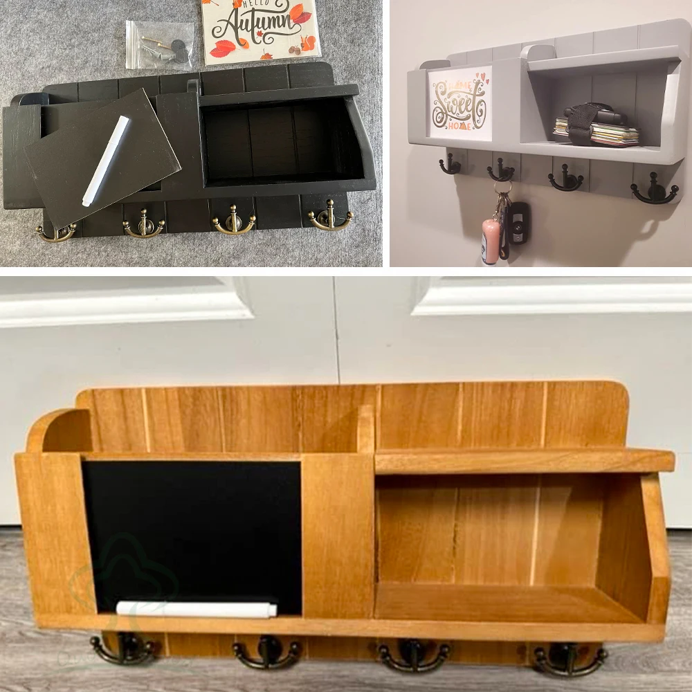 Gold and Black Key and Mail Holder for Wall Decor,Command Center Wall Organization, Rustic Wall Mounted Floating Shelves