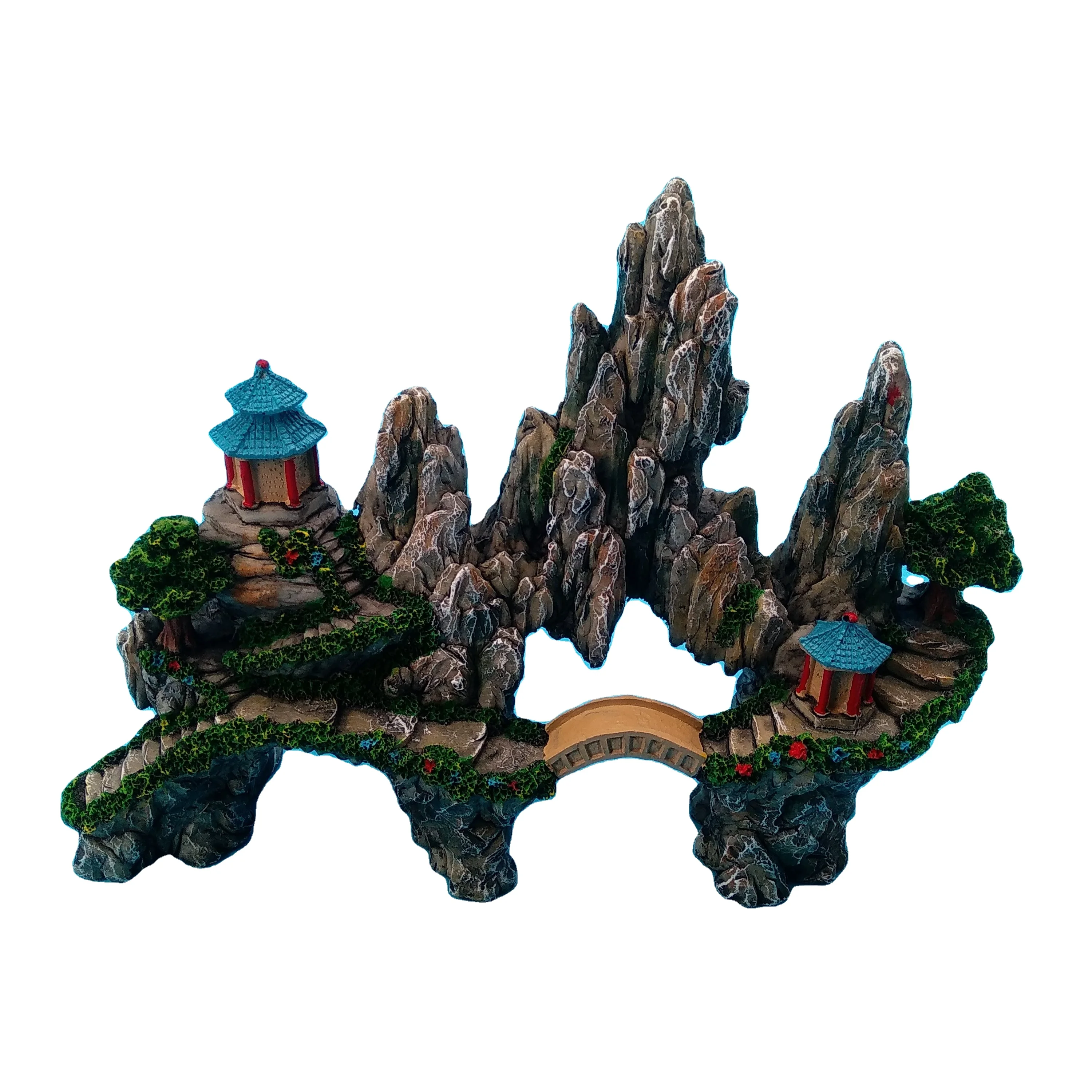 Resin Artificial Rockery Temple Bridge Landscape Aquarium Decoration for fish tank decor