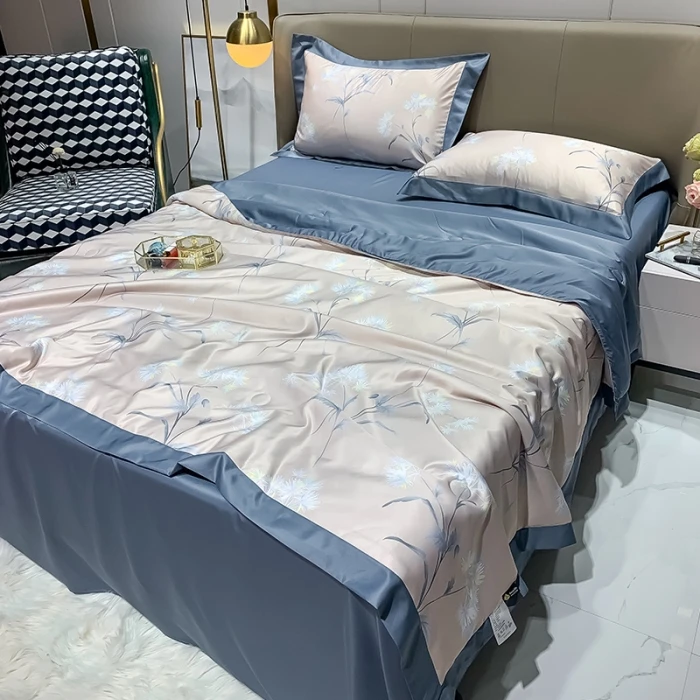 Microfiber Polyester Cooling Fiber Quilt Print Washed Silk Quilt Twin Size Silk Like Cooling Summer Quilt