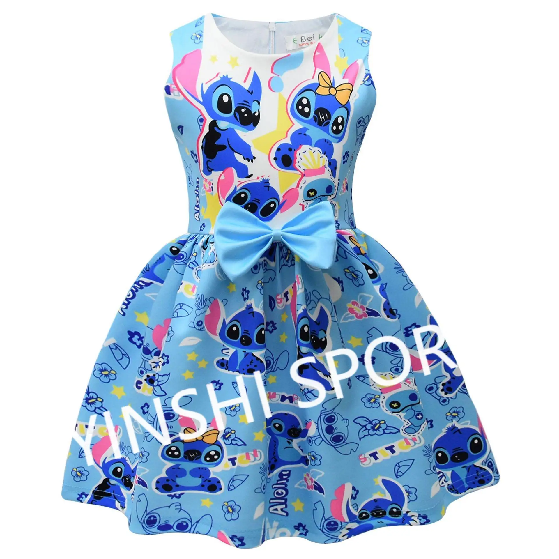 Custom stitches kt mid agent Kids One-piece Dresses Cosplay Cartoon Mid Girls A-Line Sleeveless  party dresses Halloween