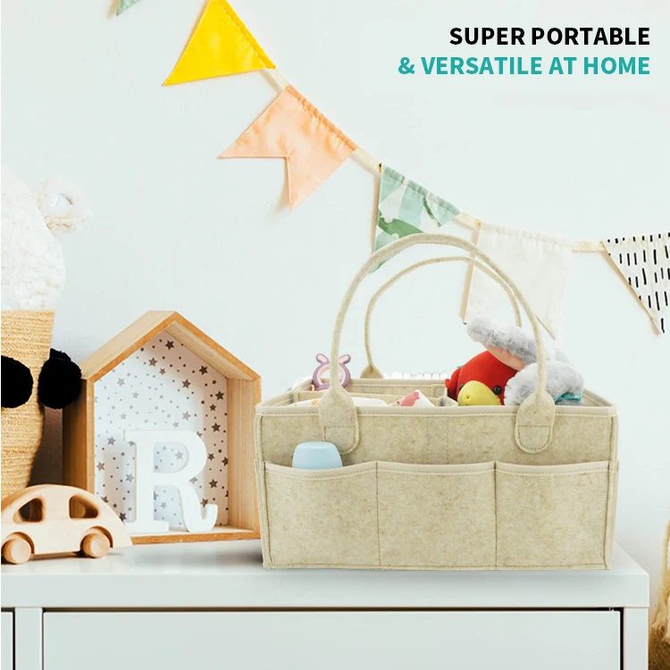CPSIA Approved Felt Diaper Caddy Organizer Nursery Storage Bin for Boys and Girls Large Tote Bag and Car Organizer