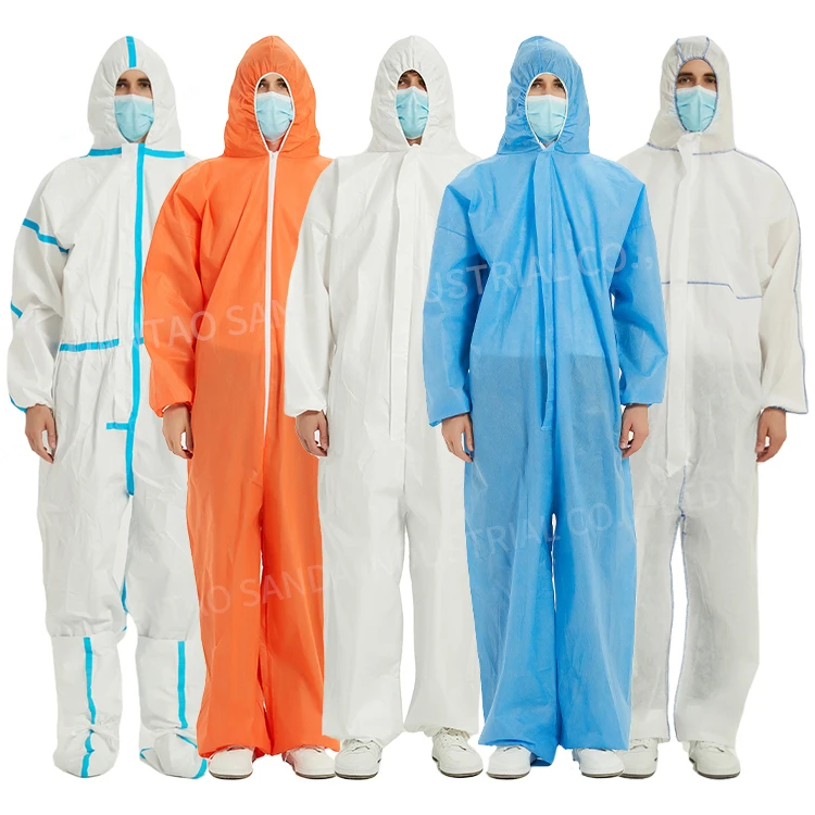 PPE Safety Manufacture PP SMS Nonwoven Blue Disposable Protective Suit Coverall Uniform