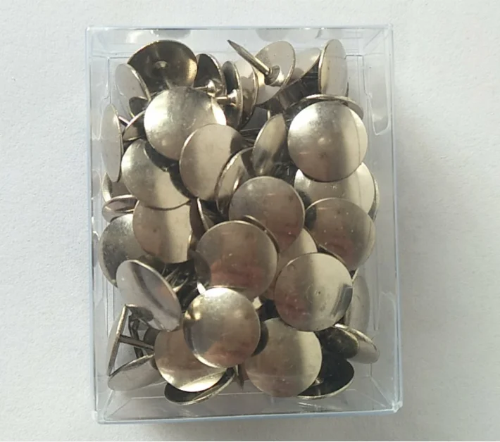 10.5MM size nickel color thumbtack ,metal round head drawing pins 50 pcs in pvc box office stationery  board push pin