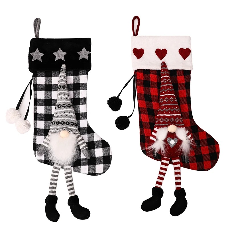 Hot Sales Fireplace Hanging Christmas Stocking In Bulk Promotional Hidden Face Xmas Gift Bag