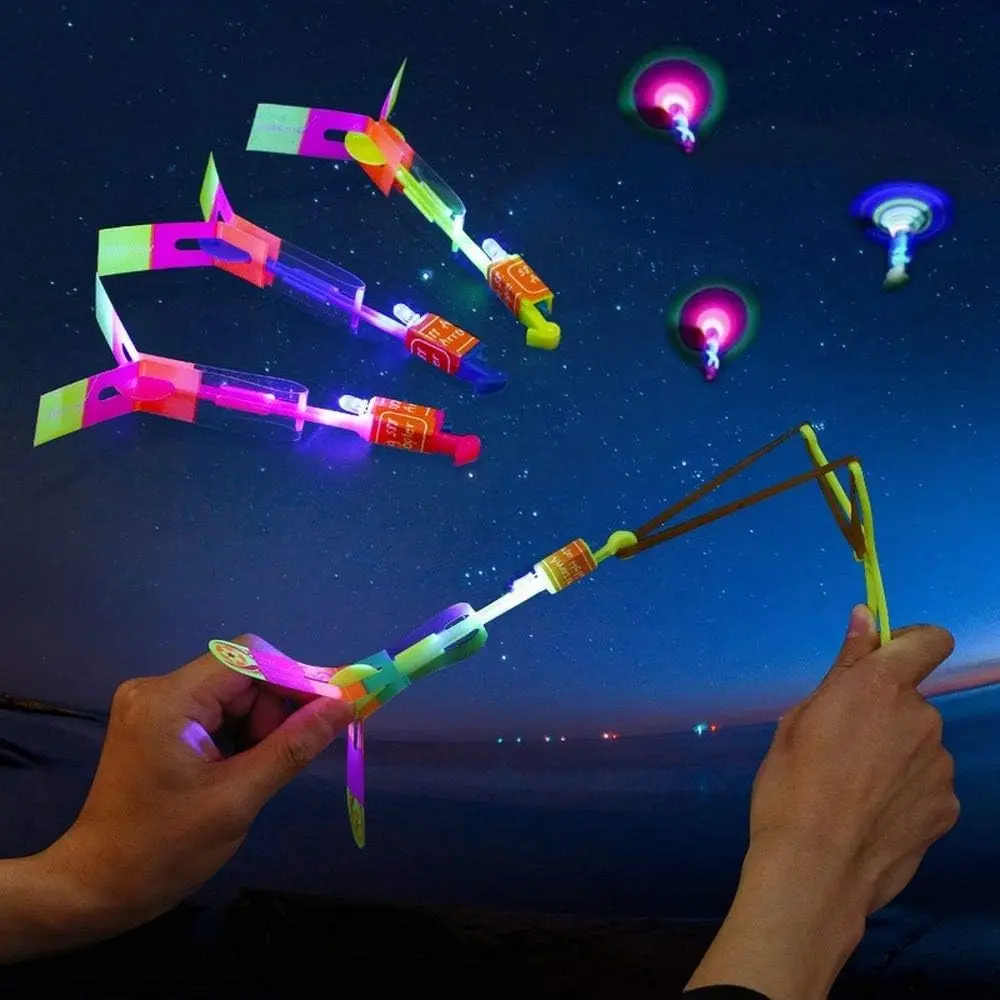 Led Arrow Helicopter Flying Toy Party Fun Gift Elastic Slingshot Flying Copters Birthdays Summer Day Outdoor Game for Kids