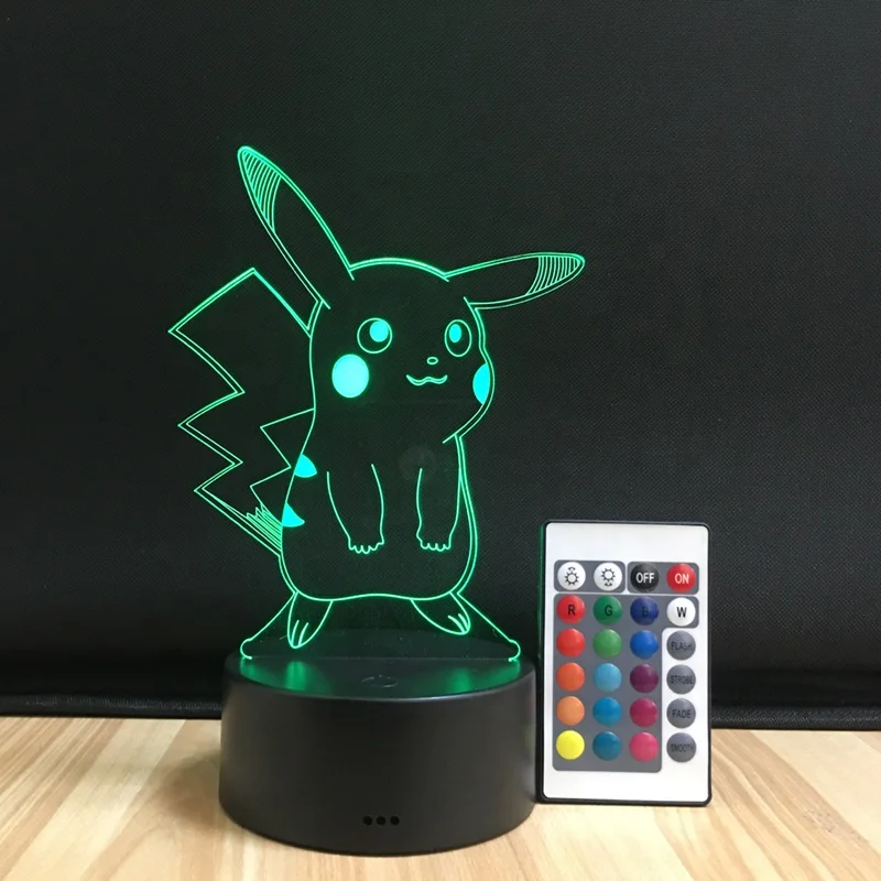 Покемон Пикачу 3d иллюзия ночник меняющая цвет лампа Покемон экшн-фигурка визуальная Иллюзия Светодиодная лампа