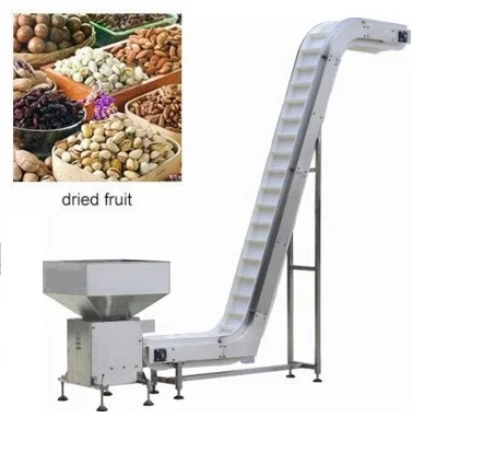 Z incline snack food potato chips modular blue cleat PVC PU belt elevator conveyor with hopper for packing machine