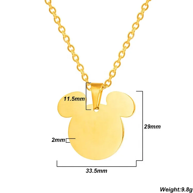 Stainless Steel Jewelry Gold Plated Cute Mouse Engraved Blank Pendant Necklace