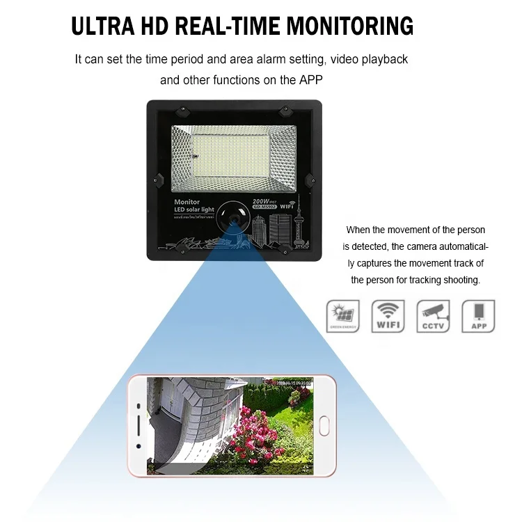 Remote Control Smart With Cctv Camera Waterproof Outdoor Ip67 200w 300w 400w Security Solar Led Flood Light