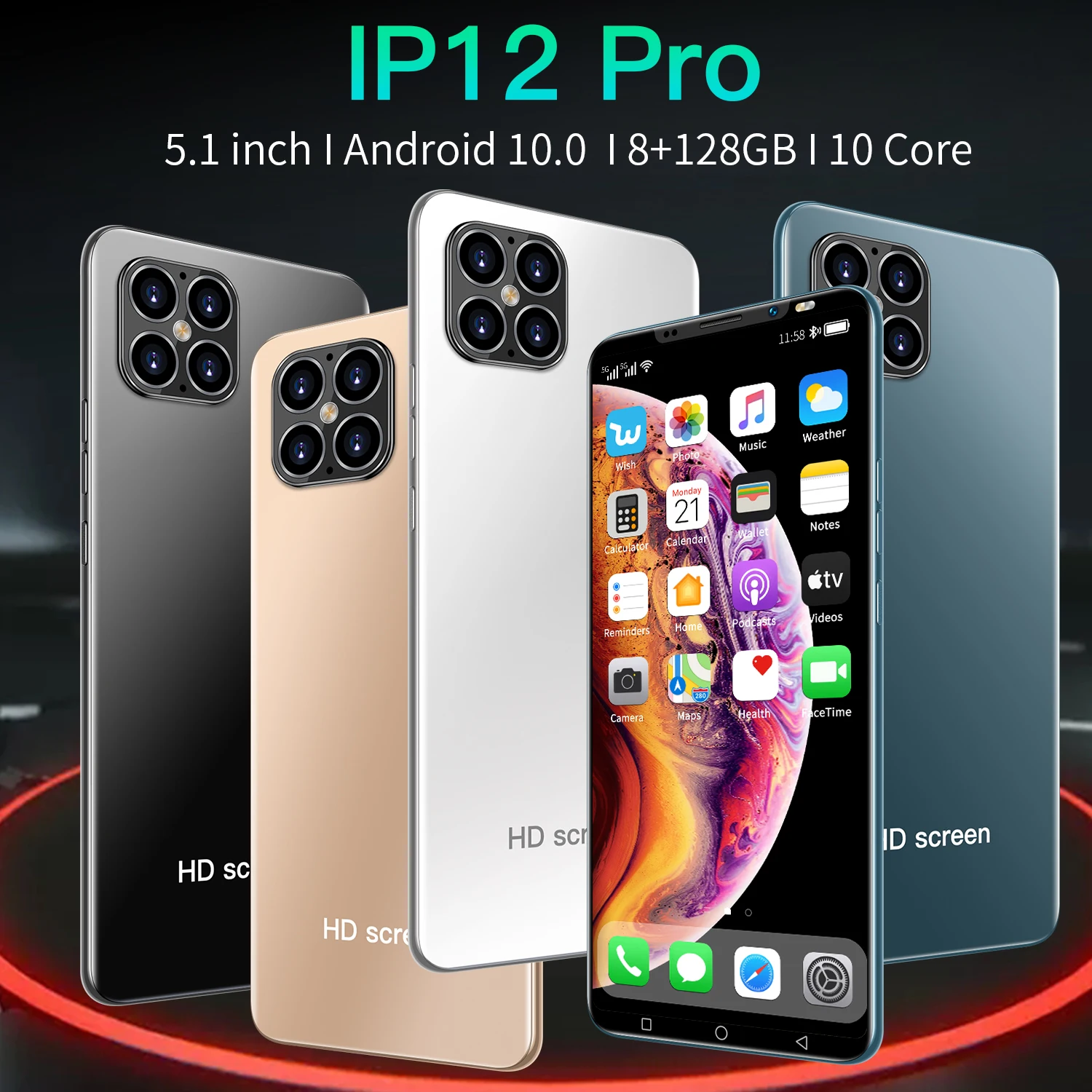 Бесплатная доставка, оптовая цена, высококачественный смартфон IP12 Pro, 8 ГБ + 128 ГБ, 5,1 дюймовый полноэкранный мобильный телефон