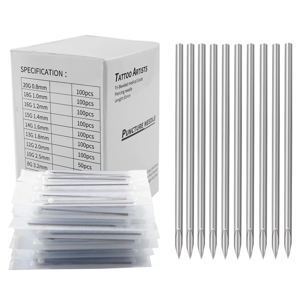 OEM Brand Body Piercing Needles 10g 14G 16g Disposable Sterile Surgical Steel Perforation Needle for Ear Nose Navel Nipple Lip