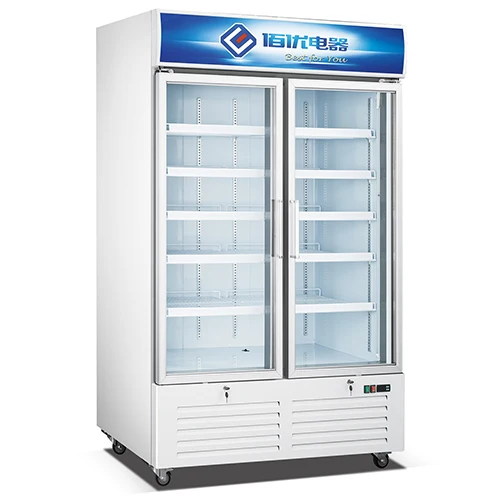 Commercial Refrigerator Showcase Supermarket Fruits Beverage Display Chiller Freezer With 2 Glass Door