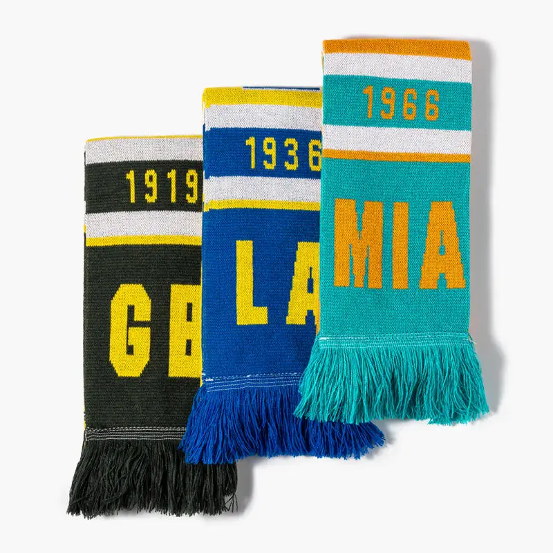 Tassel Knitted Fan Scarf Football Fans Scarf Wholesale Price High Quality Jacquard Soccer Custom Logo Acrylic Women Adult Winter
