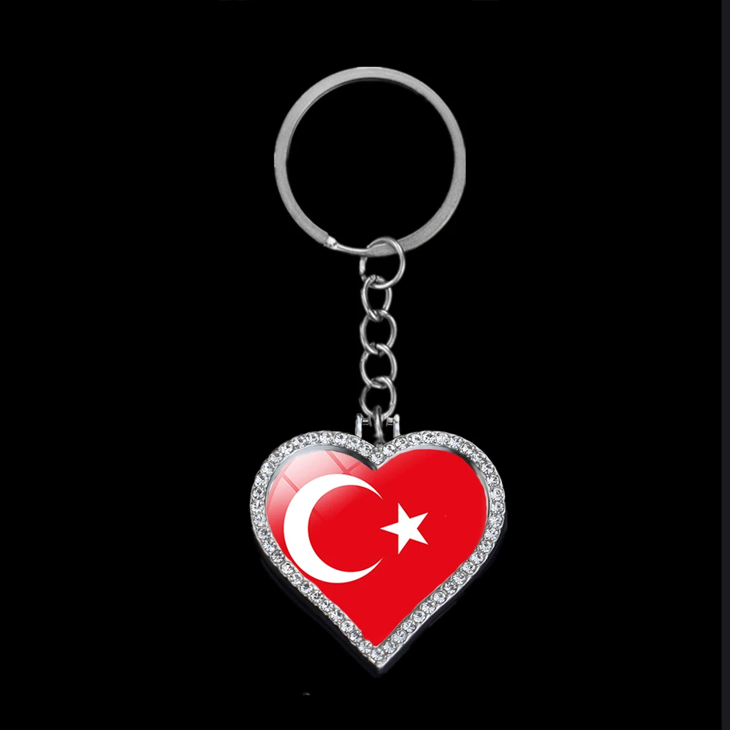 Heart Flag Rhinestone Key Chain Bling Ring for Women Afghanistan Syria Turkey France Palestine Lebanon Iran Craft