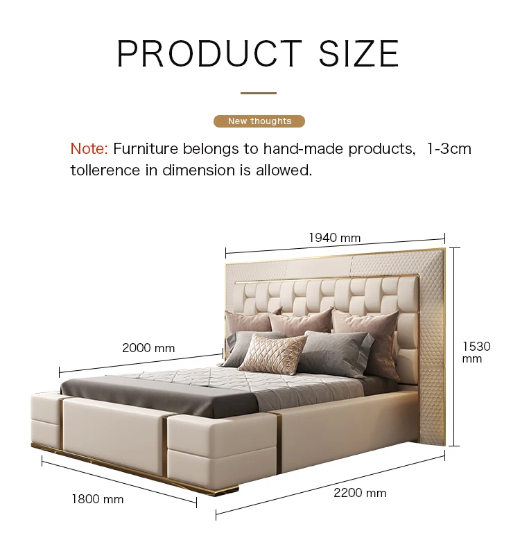 Итальянская роскошная двуспальная кожаная кровать высокого класса современная мебель для спальни комплект кроватей с металлическим каркасом