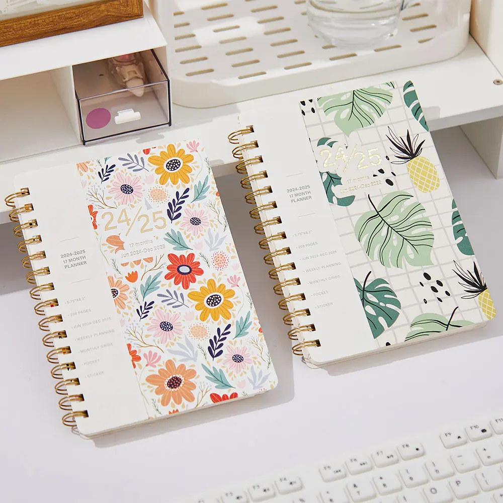 2025 Agenda Book Planner Daily Weekly Plan Book English A5 spiral binding Book Wholesale customizable 17 months planner