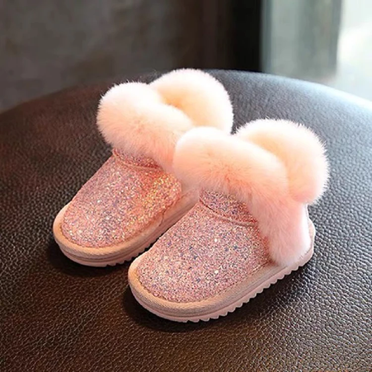 Classic High Quality Bling Bling Winter Warm Indoor Outdoor Flat Bottom Kids Boots