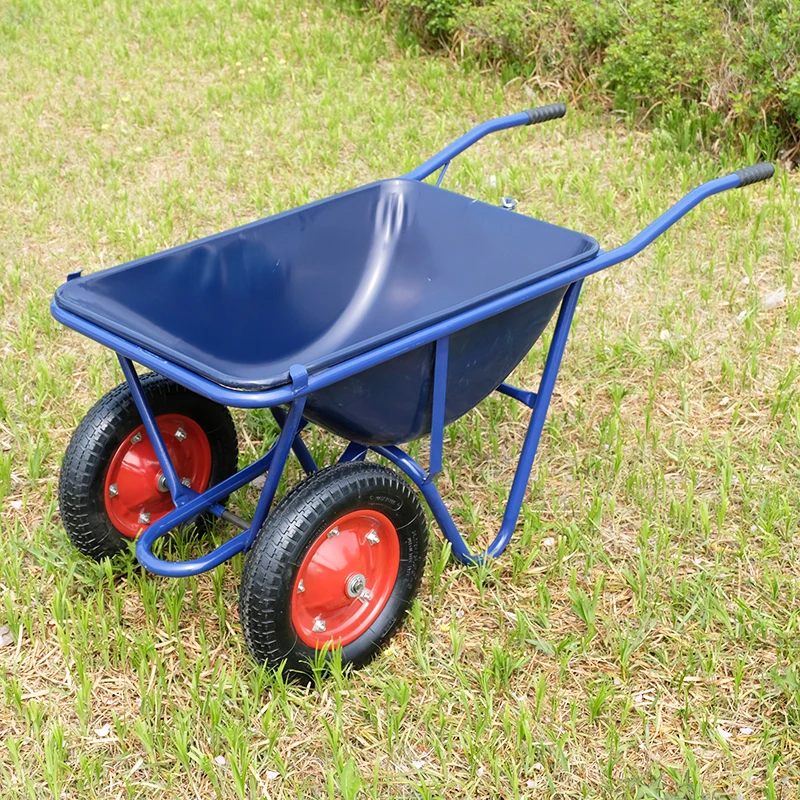Factory Supply 60 Litre Heavy Duty Double Wheels Barrow Construction Industrial Garden Metal Wheelbarrow