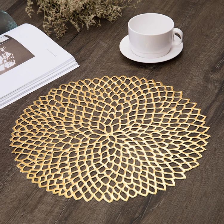
38cm metallic gold table decorative hollow out PVC plastic placemat 