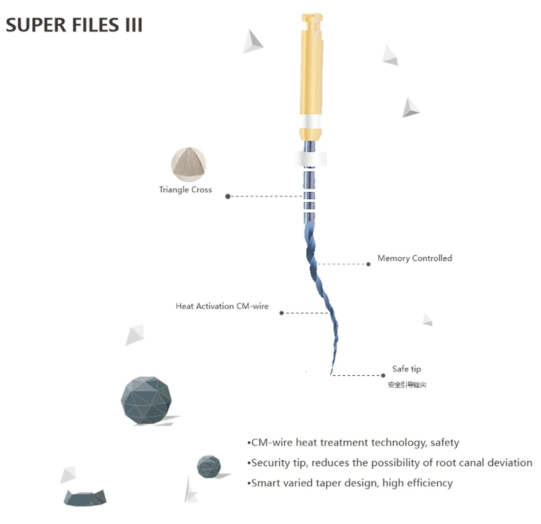Файлы корневого канала Denco супер-файлы III высококачественный контролируемый провод памяти термическая обработка активации синий поворотный напильник