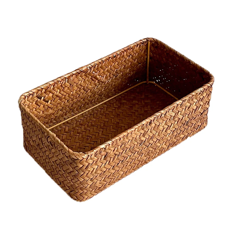 Eco-friendly simple lidless handmade rattan basket storage box bamboo basket