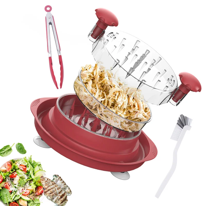 12in BPA Free Kitchen Twist Chicken Mincing Manual Meat Chicken Breast Shredder with Suction Mat Transparent Tray and Lid