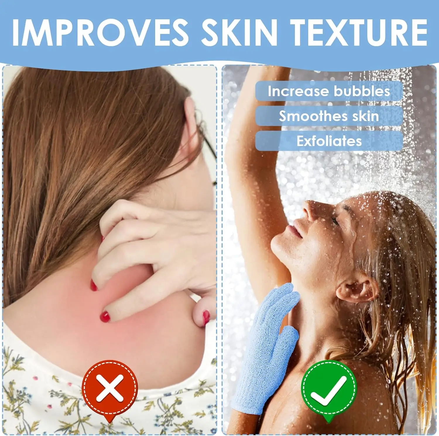 Bath Gloves for Shower Double Sided Nylon Exfoliating Wash Gloves for Body Dead Skin Remover