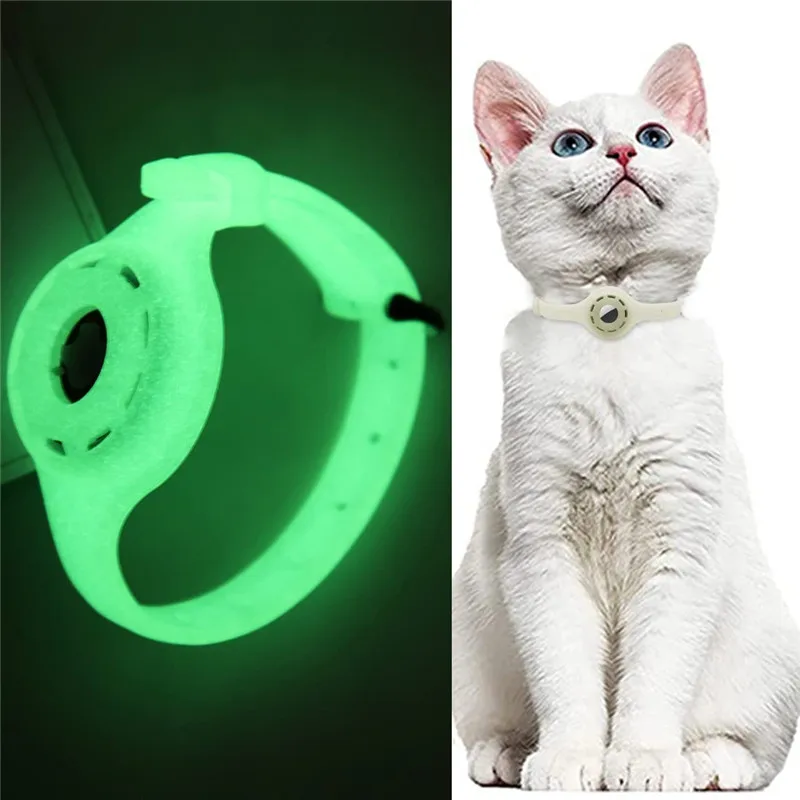 Luminous Cat Collars Silicone Necklace Solid Color Pet Tracking Locator Collar Anti Lost air tag Cat Collar