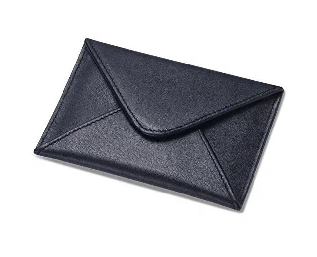 Rebranded Soft Napa High Quality Leather Black Envelope Business Card Case Magnet Closure Unique Name Card Holder