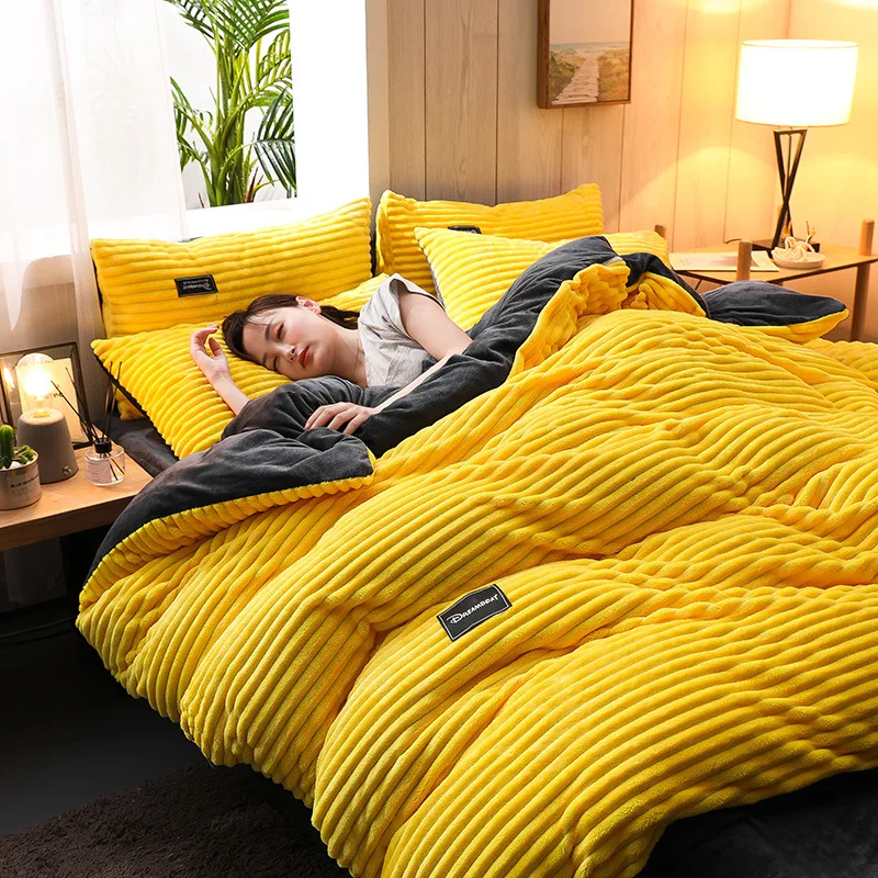 Thick flannel bedding set 4pcs fleece velvet duvet cover soft queen king size winter bed sheet velvet bedding set