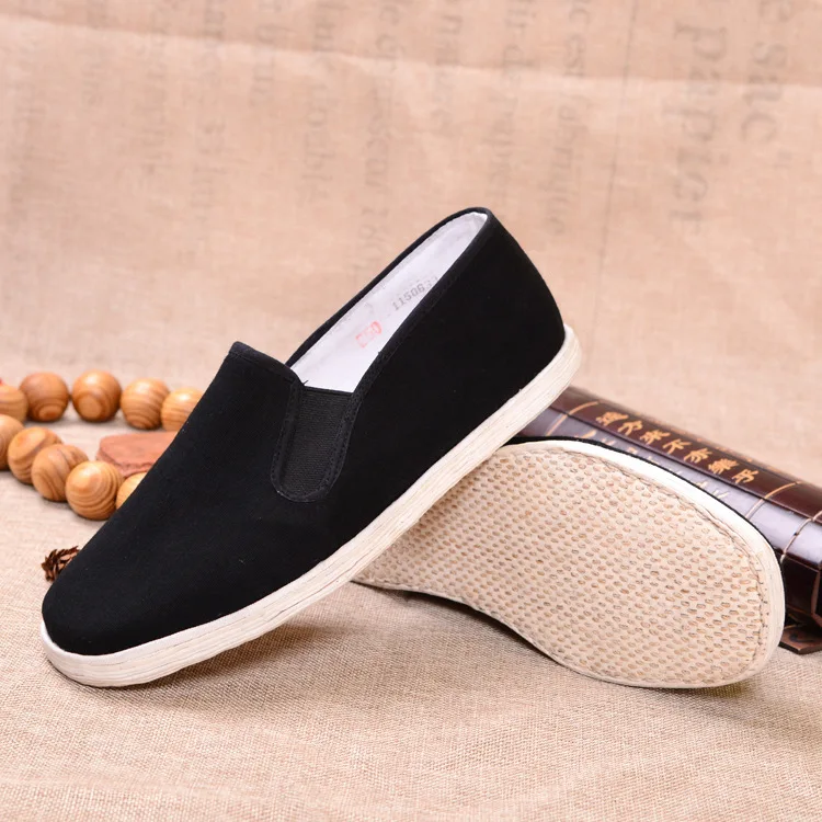 
Pure handmade thousand-floor non-slip old Beijing shoes elderly cloth men casual level with pure black canvas shoes men 