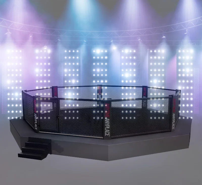 Competition Boxing MMA Cage Black Color Customized Logo 1 Meter Catwalk Platform Octagon MMA Cage