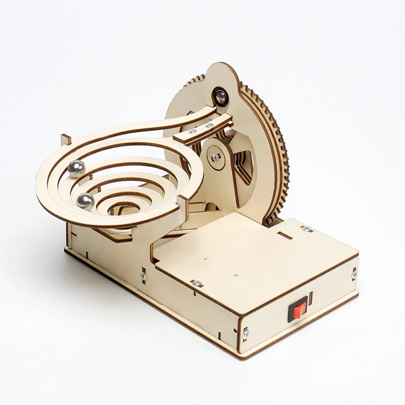 R-59 Ball Slide Battery Powered Rotate 3D Wooden Great Wall Puzzle Marble Run Ball DIY Model Self-Assembly Craft Kits