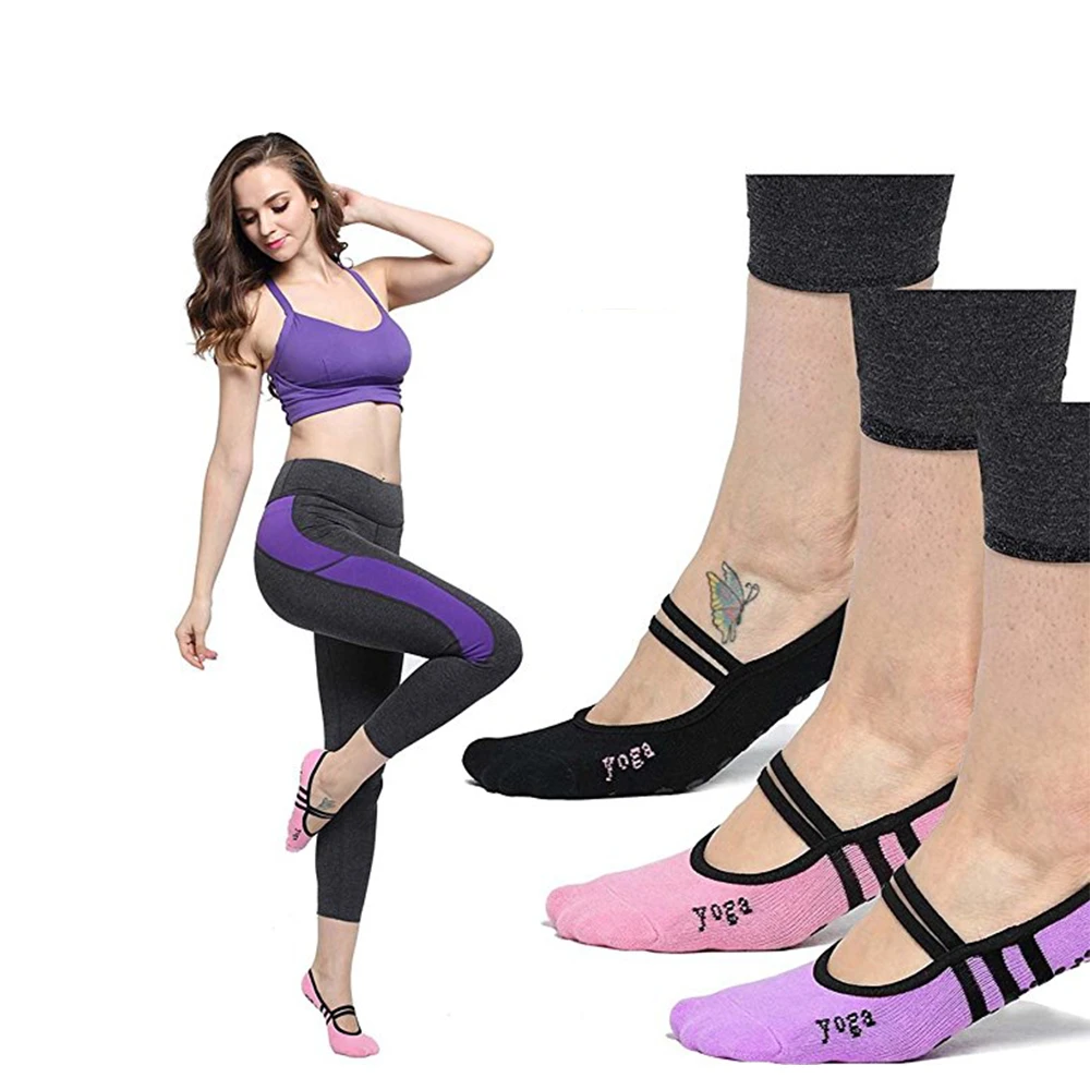 Rubber sole women grip non slip yoga pilates socks